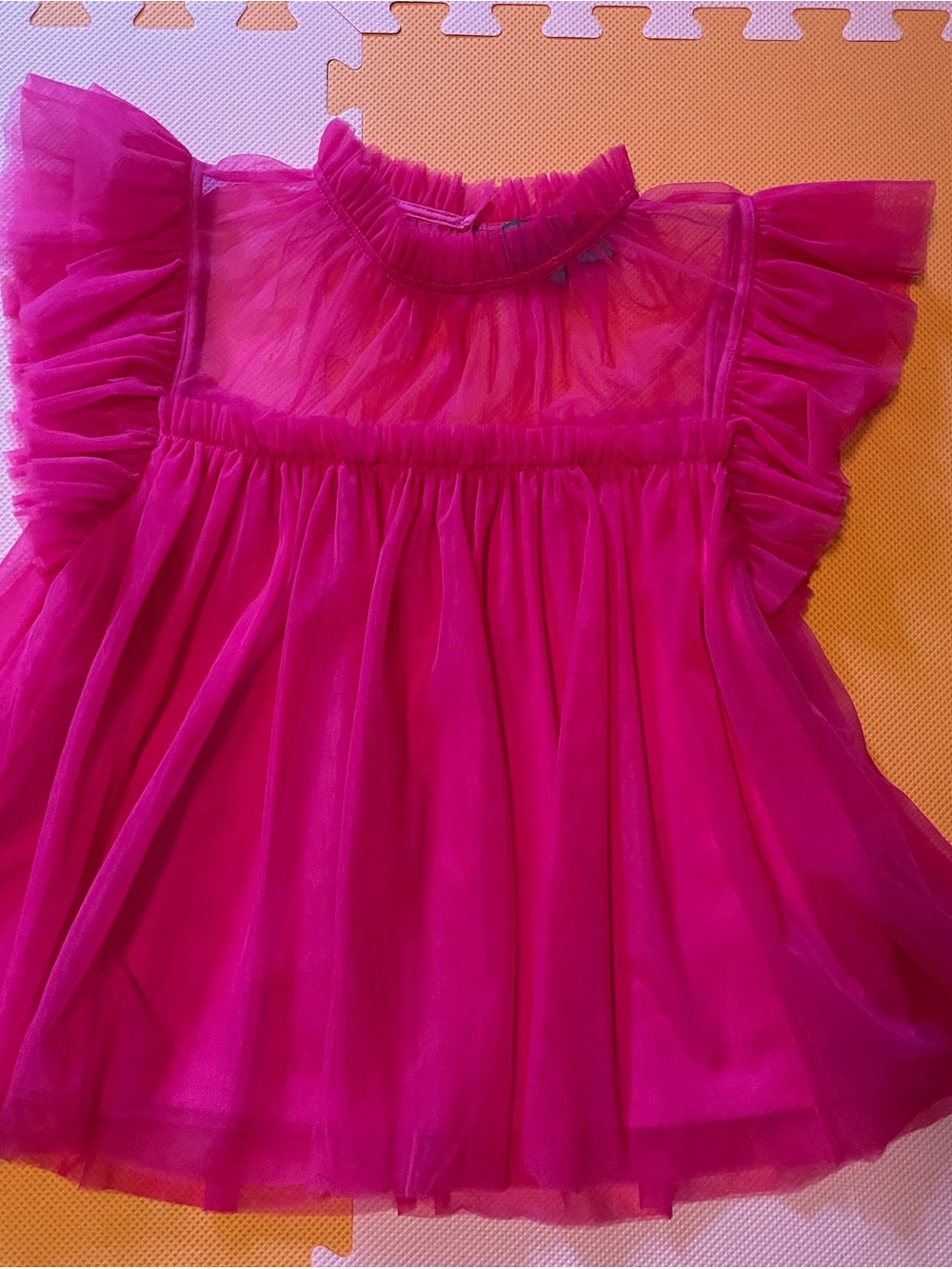 Anthropologie Fuchsia Tulle Ruffle Top